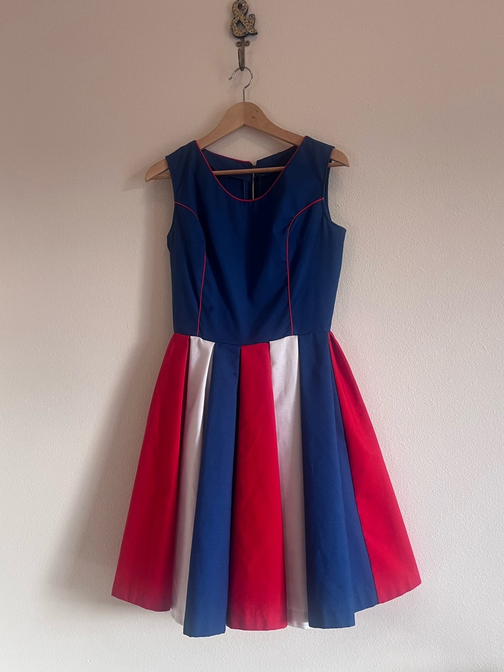 Vintage Blue, Red & White Striped Fit-and-Flare Dress
